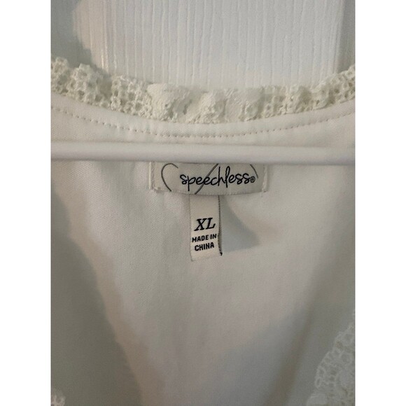 White Lace Babydoll Dress XL Cottagecore Boho Mini Flutter Sleeve Ruffle Hem - Picture 7 of 9